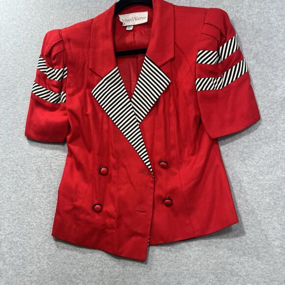 VINTAGE Richard Warren RED Short Sleeve Jacket Sz 6 double breasted 80s - Picture 13 of 16